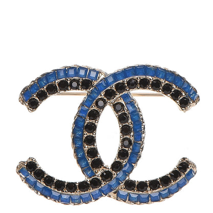 Chanel Crystal CC Brooch Black Blue Gold 1 of 5