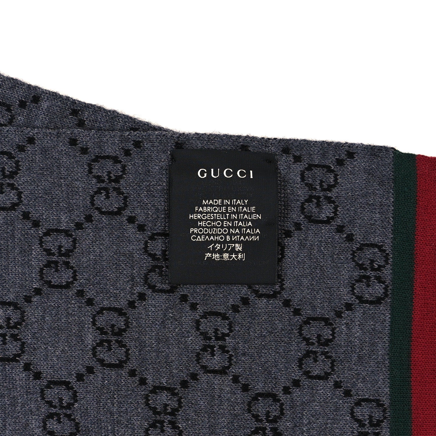 Gucci Wool Jacquard Monogram Web Scarf Lead Dark Green 4 of 4
