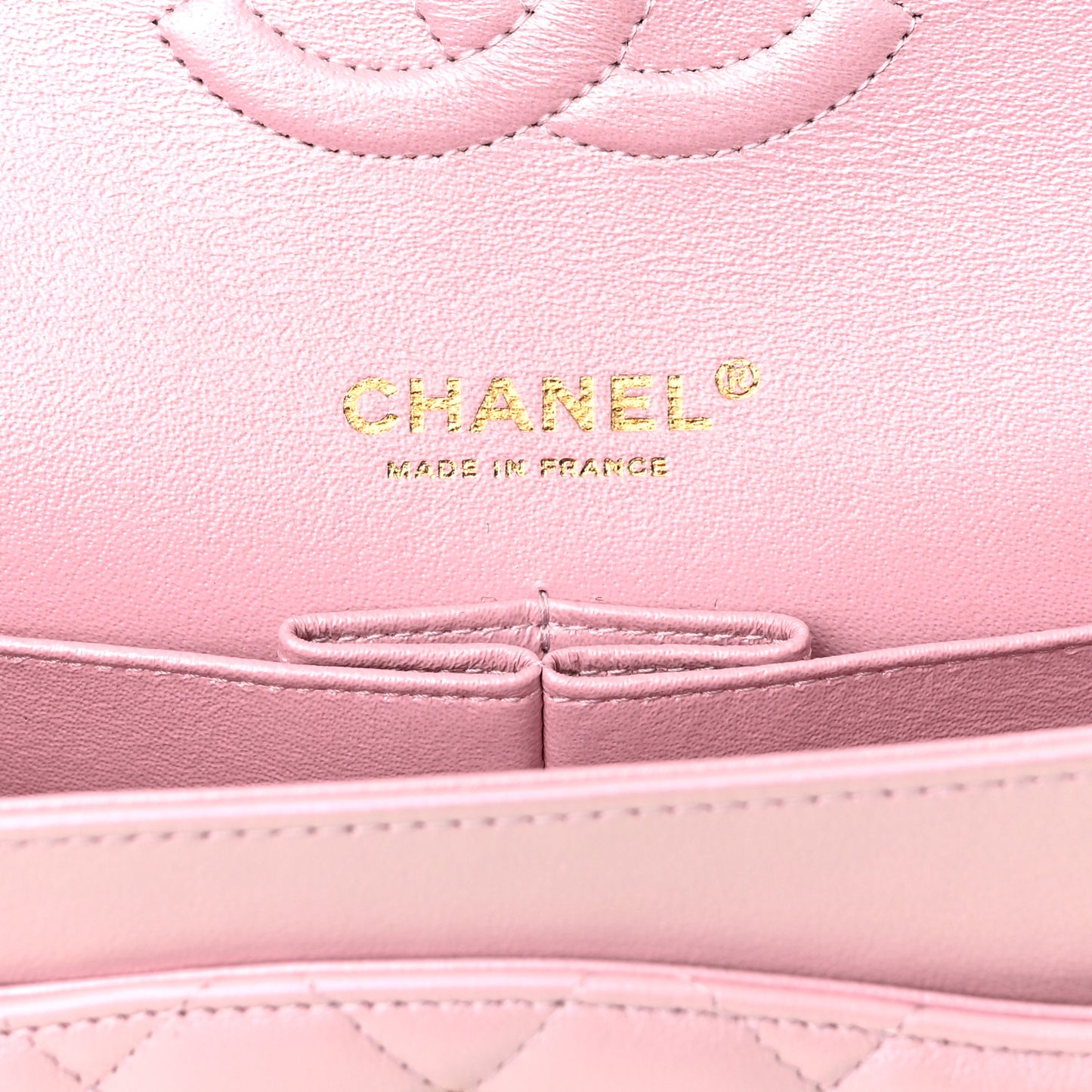 Iridescent Calfskin Quilted Medium Double Flap Light Pink