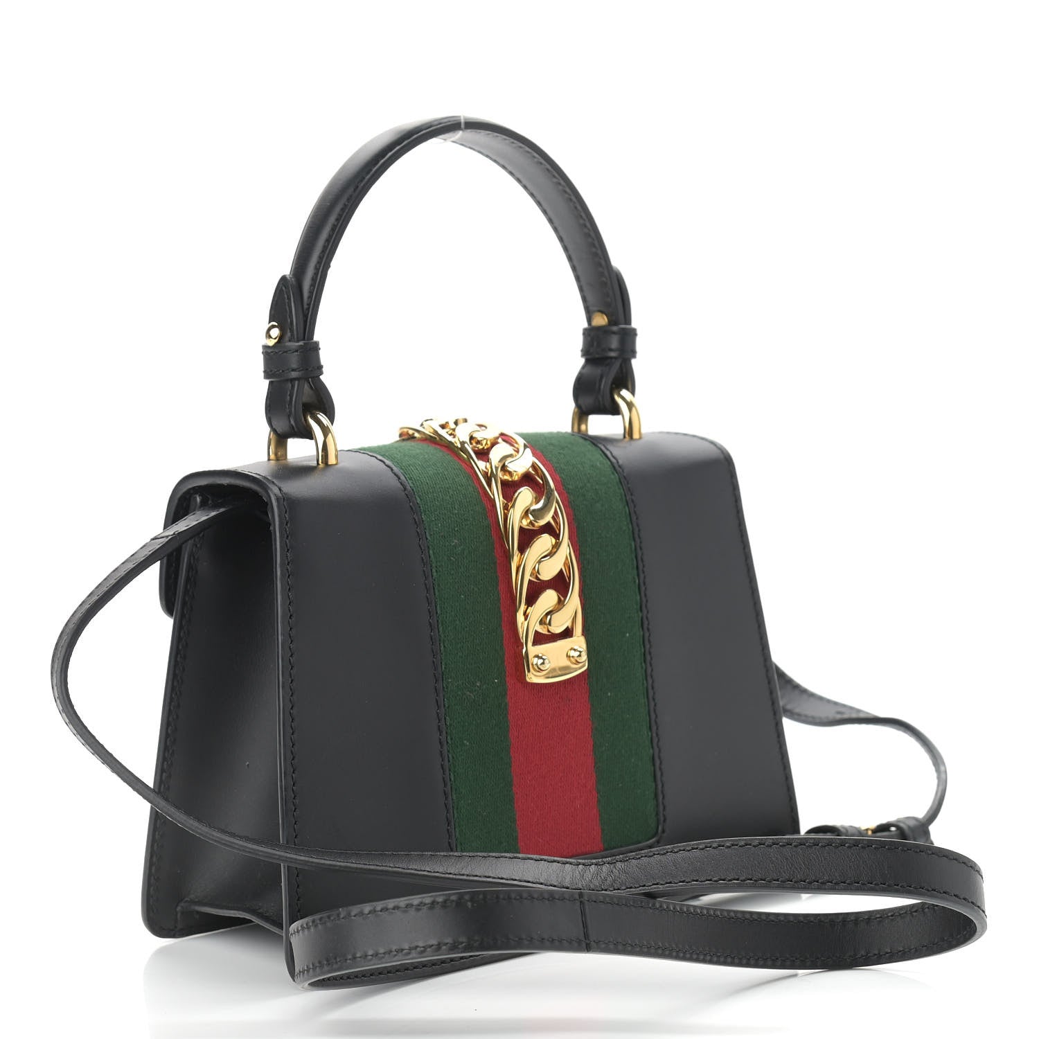 Gucci Calfskin Mini Sylvie Top Handle Bag Black 3 of 13