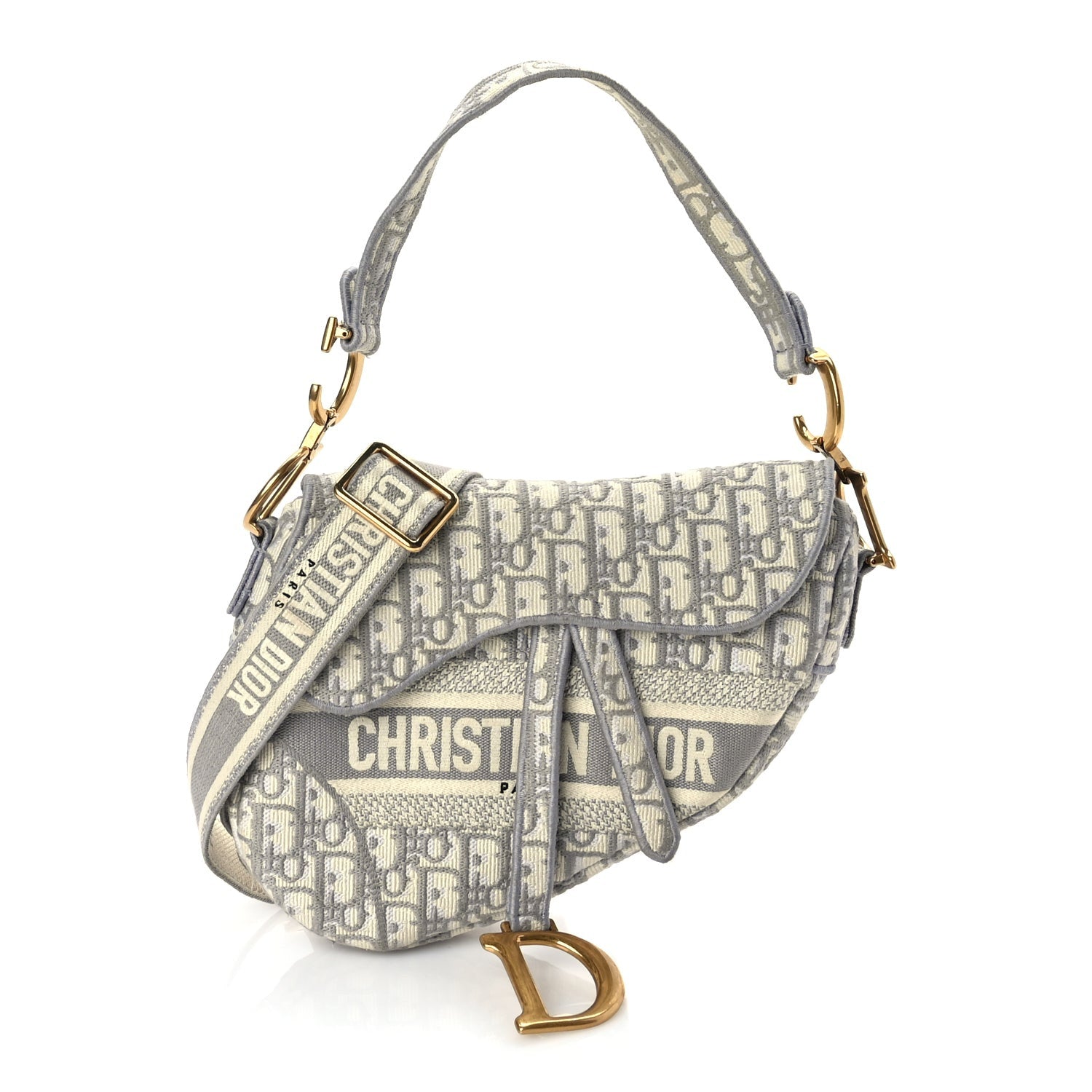 Christian Dior Oblique Embroidered Saddle Bag Grey 1 of 8