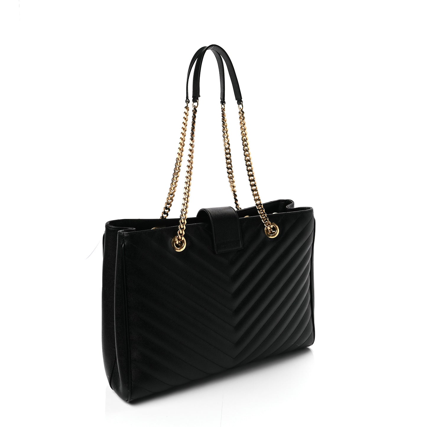 Grain De Poudre Matelasse Chevron Monogram Shopping Bag Black