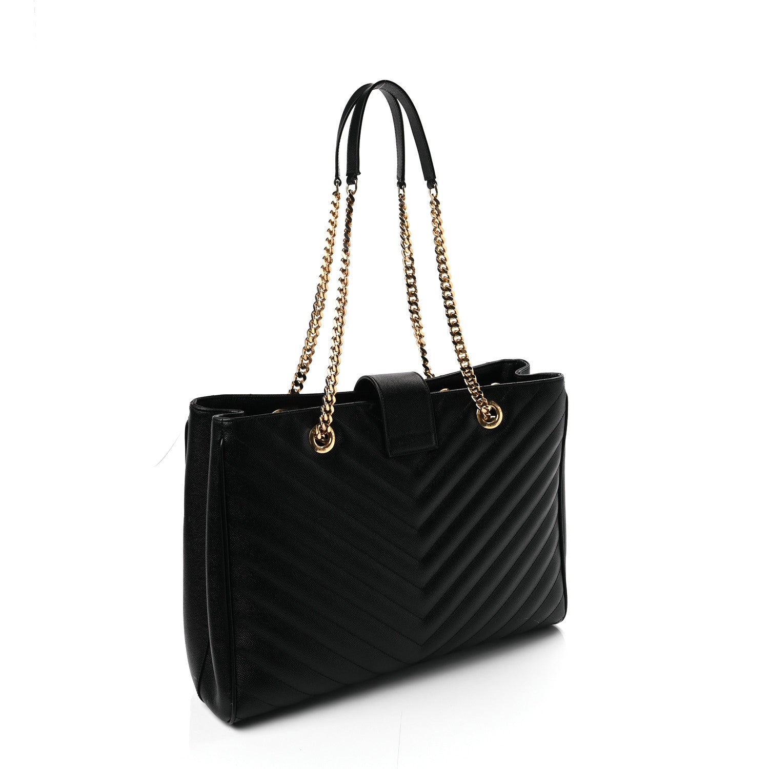 Saint Laurent Grain De Poudre Matelasse Chevron Monogram Shopping Bag Black 2 of 8
