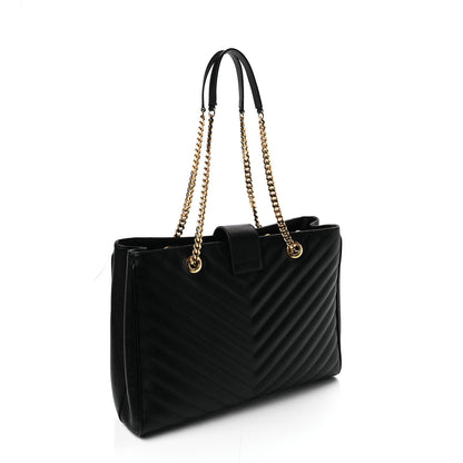 Saint Laurent Grain De Poudre Matelasse Chevron Monogram Shopping Bag Black 2 of 8