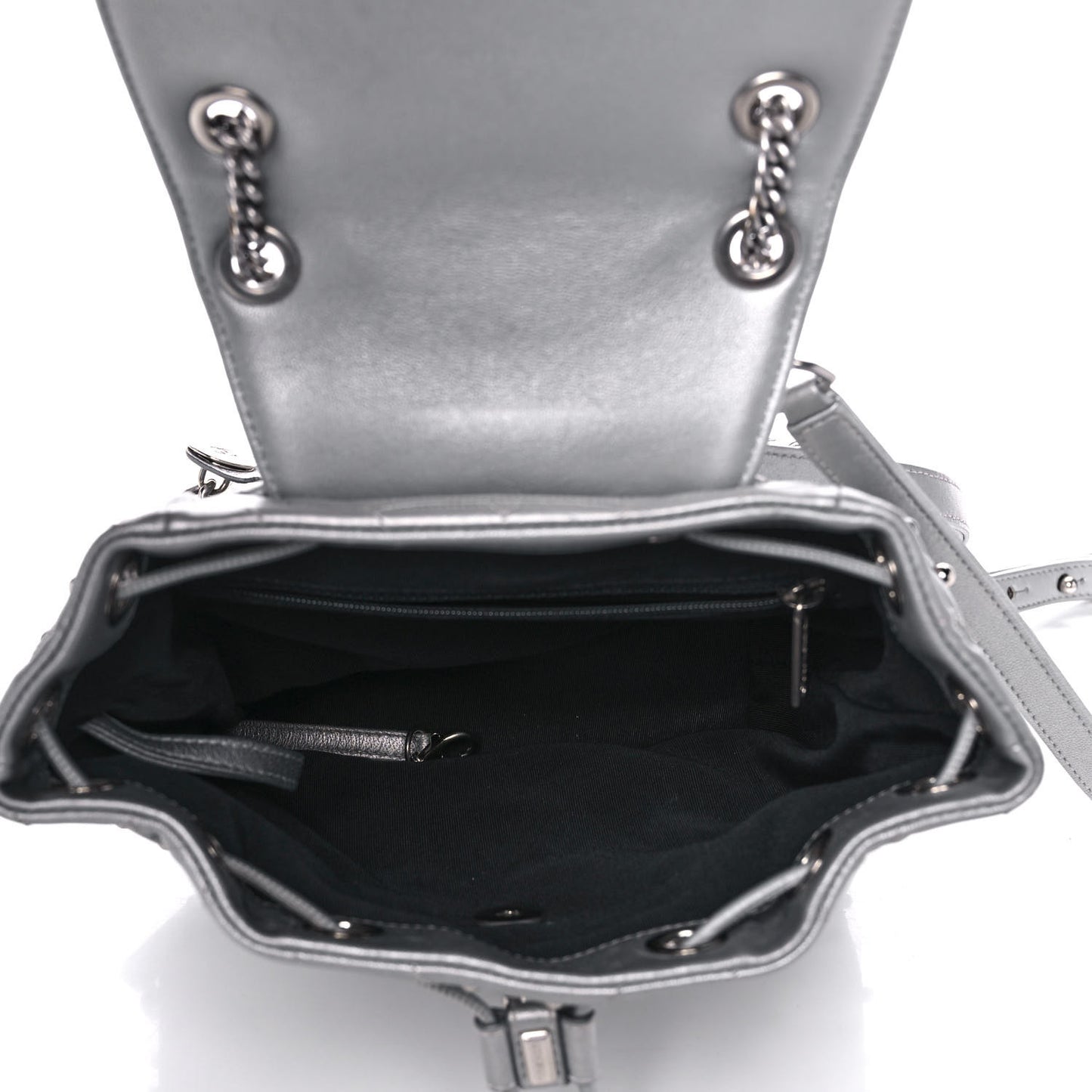 Metallic Lambskin Chevron Quilted Studded Stud Wars Backpack Silver