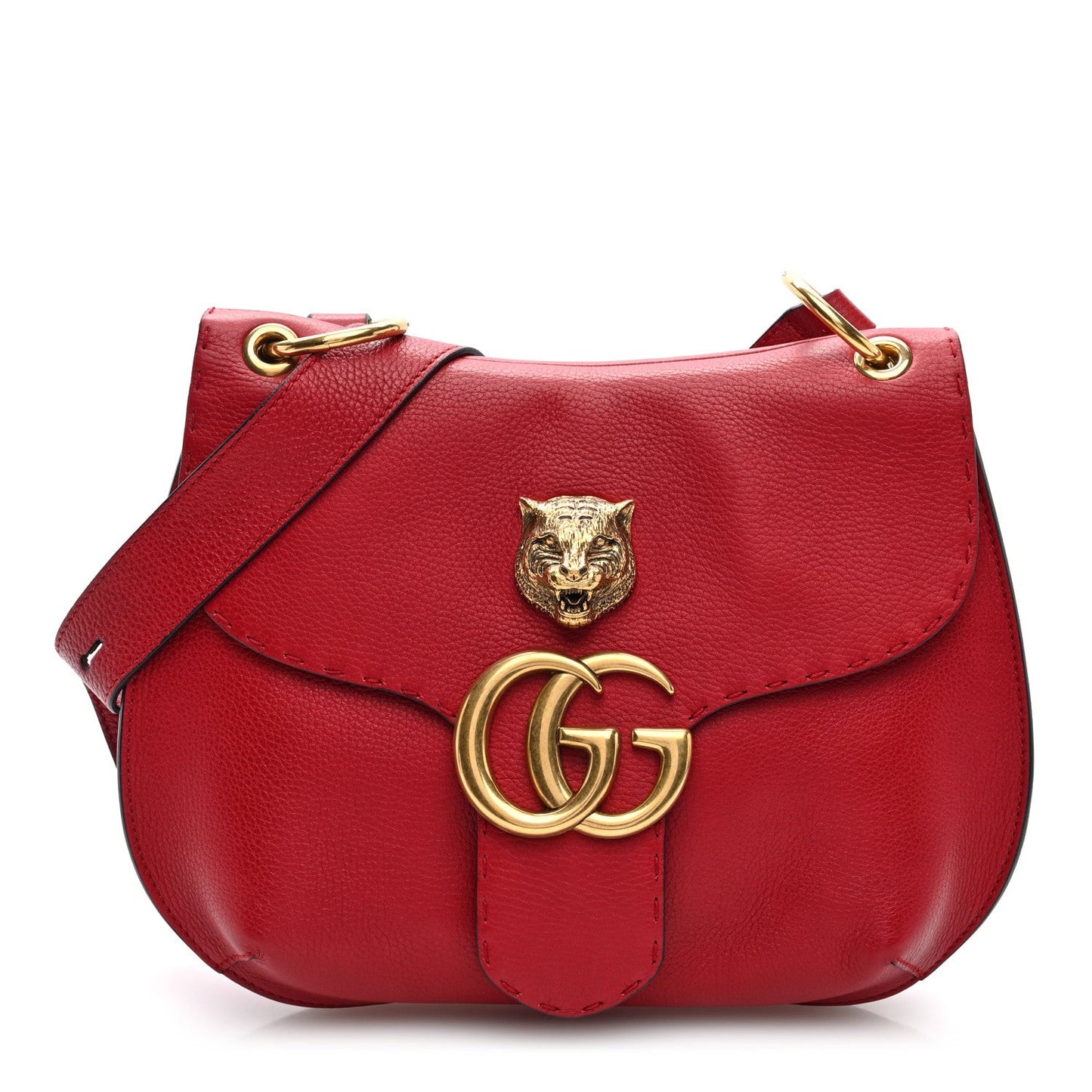 Cellarius Calfskin Feline GG Marmont Flap Shoulder Bag Vulcanic Red