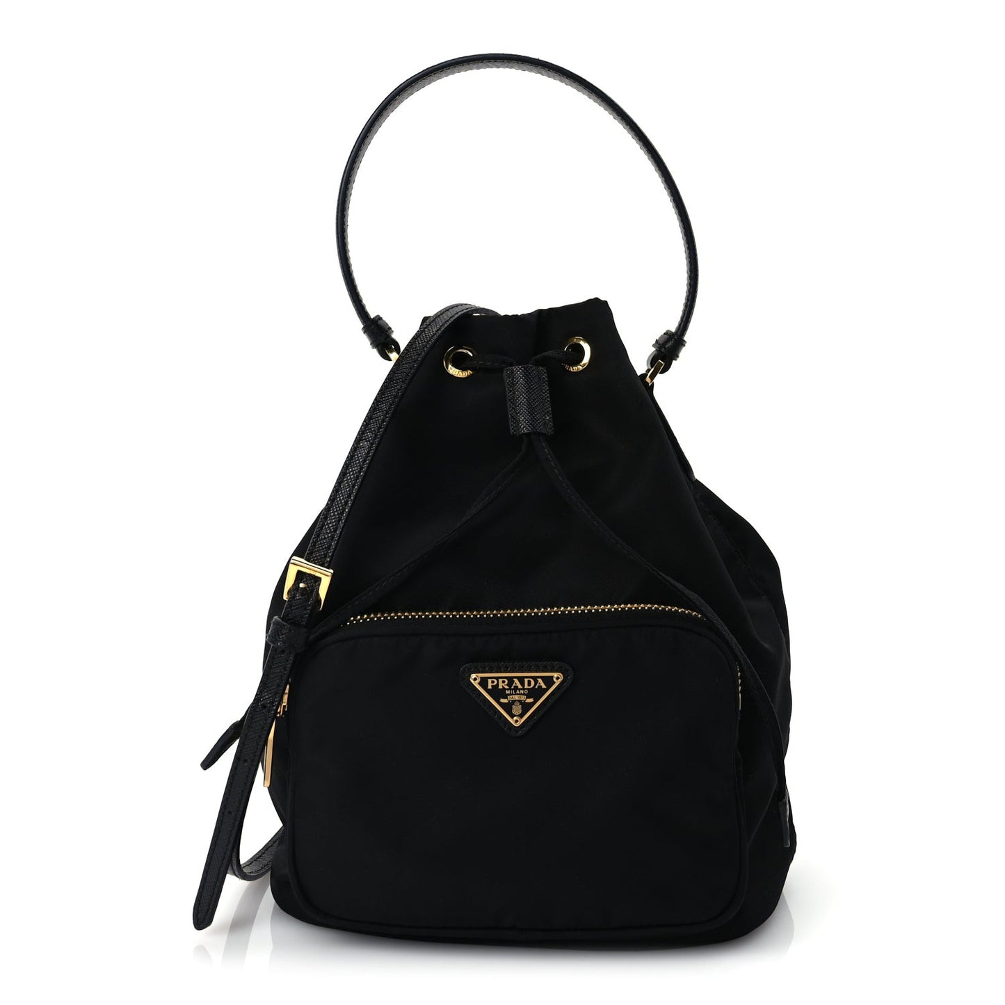 Nylon Vela Saffiano Mini Bucket Crossbody Bag  Black