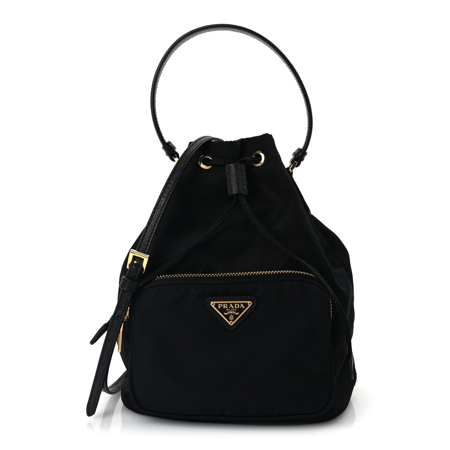 Prada Nylon Vela Saffiano Mini Bucket Crossbody Bag  Black 1 of 8
