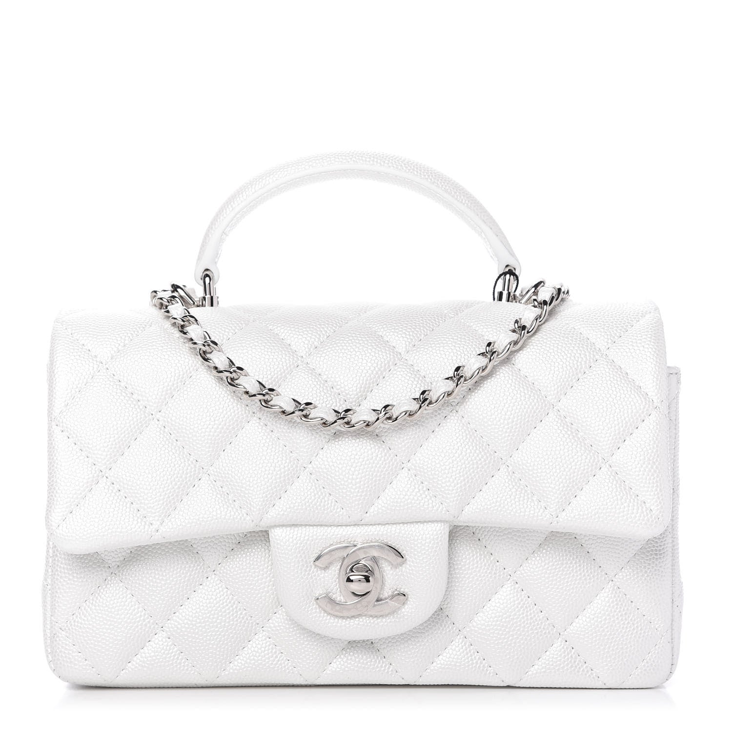 Chanel Iridescent Caviar Quilted Mini Top Handle Rectangular Flap White 1 of 11