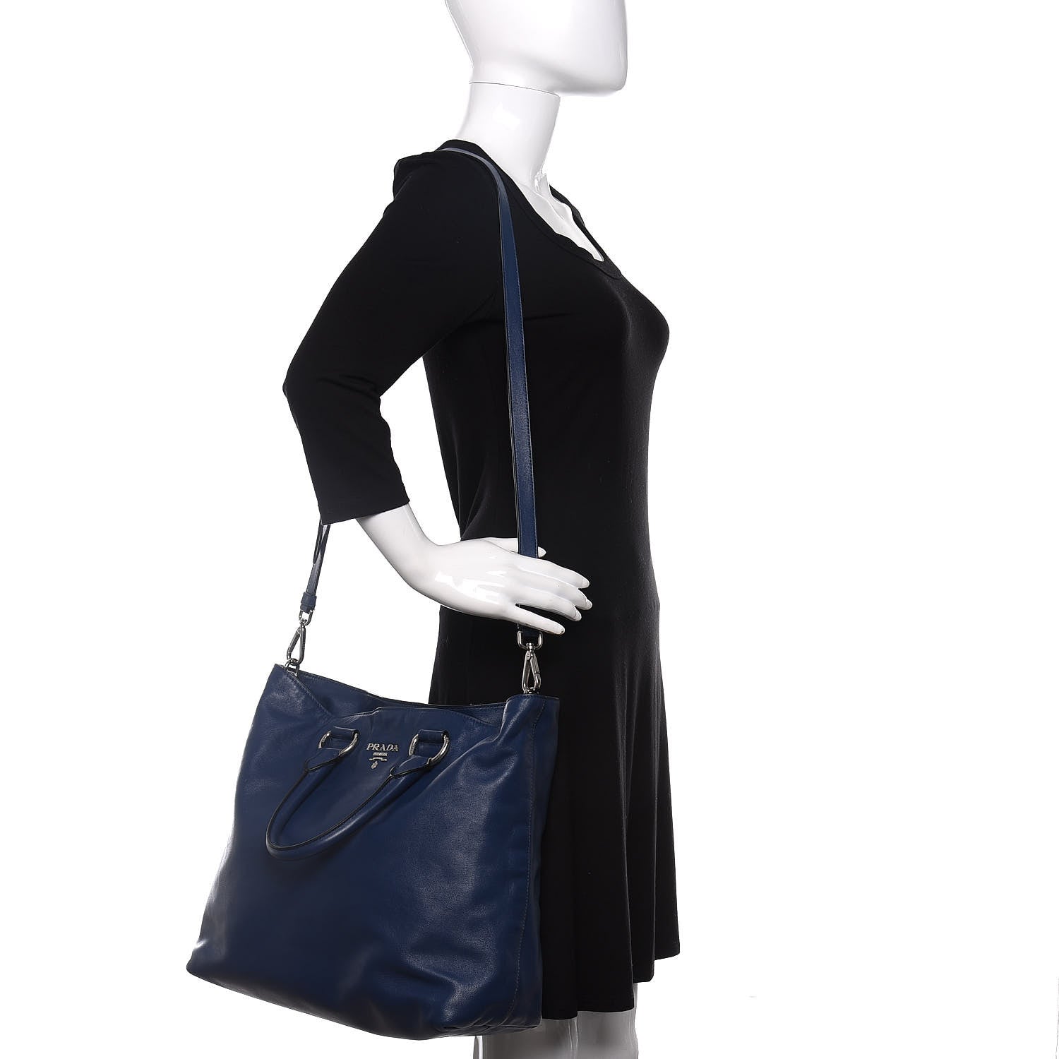 Prada Soft Calf Shopping Tote Bluette 2 of 10