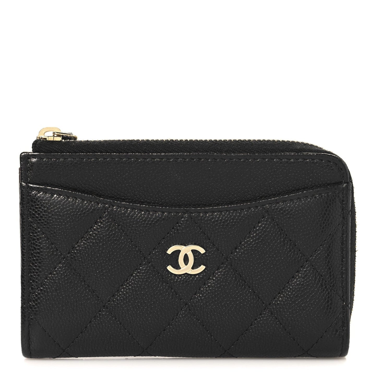 Caviar Quilted CC Zip Around Card Holder Black