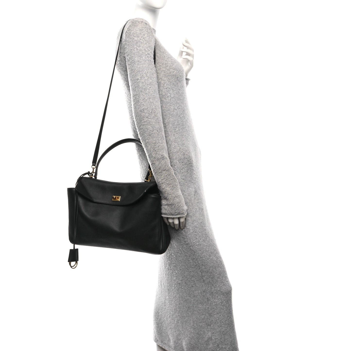 Natural Smooth Calfskin Medium Rodeo Top Handle Handbag  Black