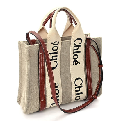 Chloe Cotton Calfskin Small Woody Ribbon Tote  White Brown 2 of 8