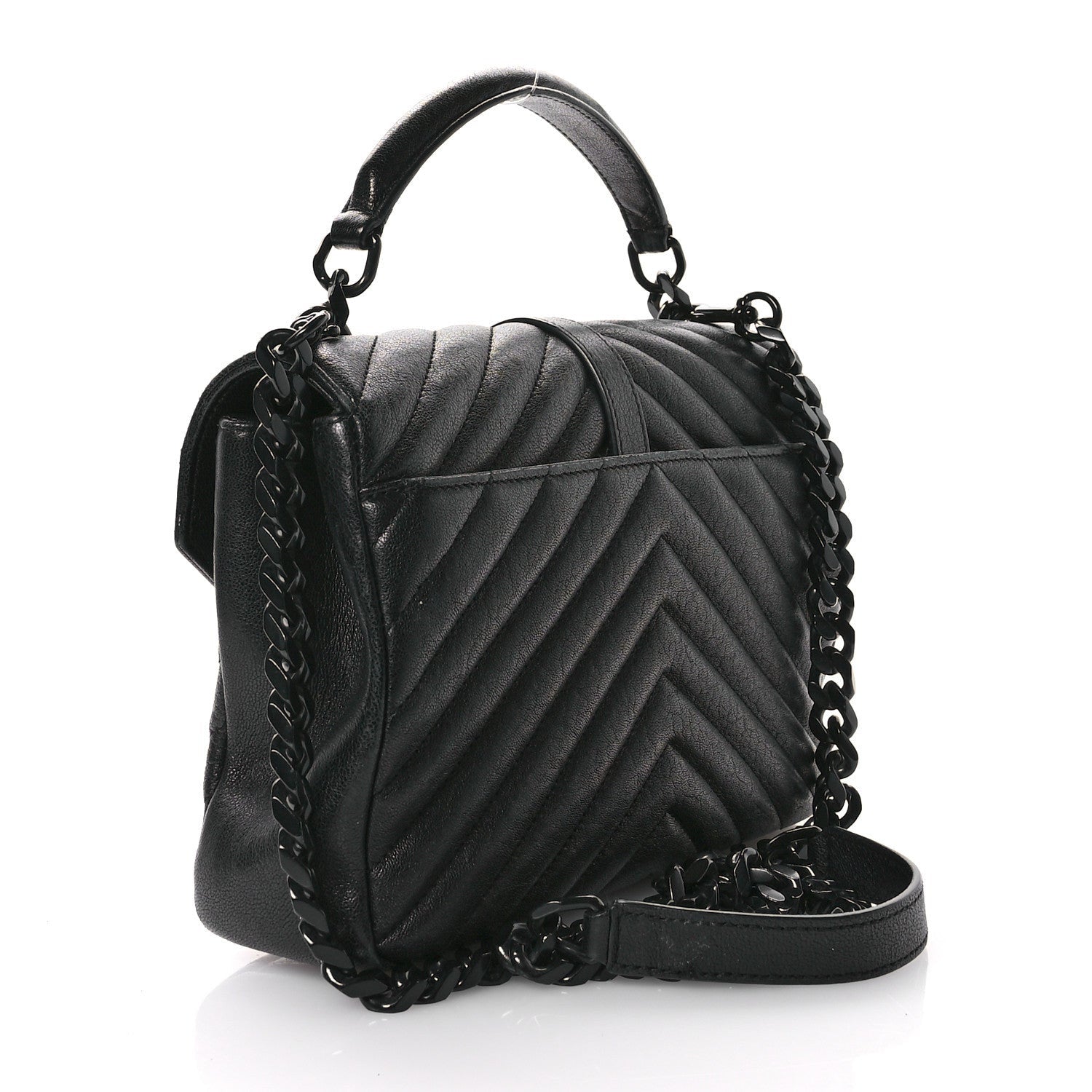 Saint Laurent Sheepskin Matelasse Chevron Monogram Monochrome Medium College Bag Black 3 of 7