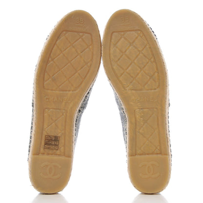 Chanel Tweed Velvet CC Espadrilles 38 Grey Black 5 of 11
