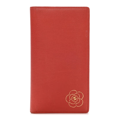 Chanel Goatskin Camellia Embossed Yen Wallet Red 1 of 8