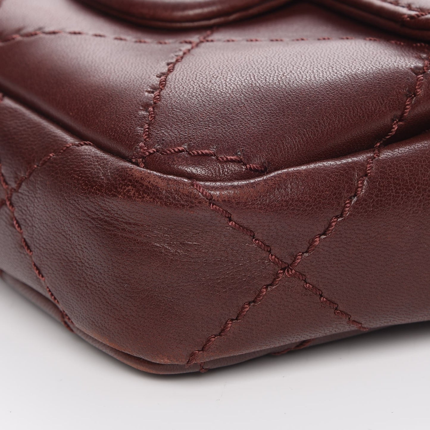 Lambskin Double Stitch Mini Flap Bordeaux