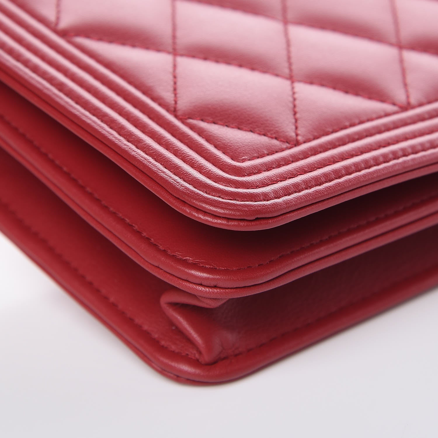 Chanel Calfskin Quilted Boy Wallet On Chain WOC Red 9 of 13
