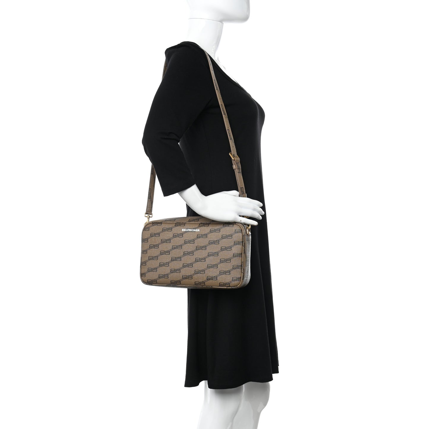 Coated Canvas BB Monogram Medium Signature Camera Bag Beige Brown