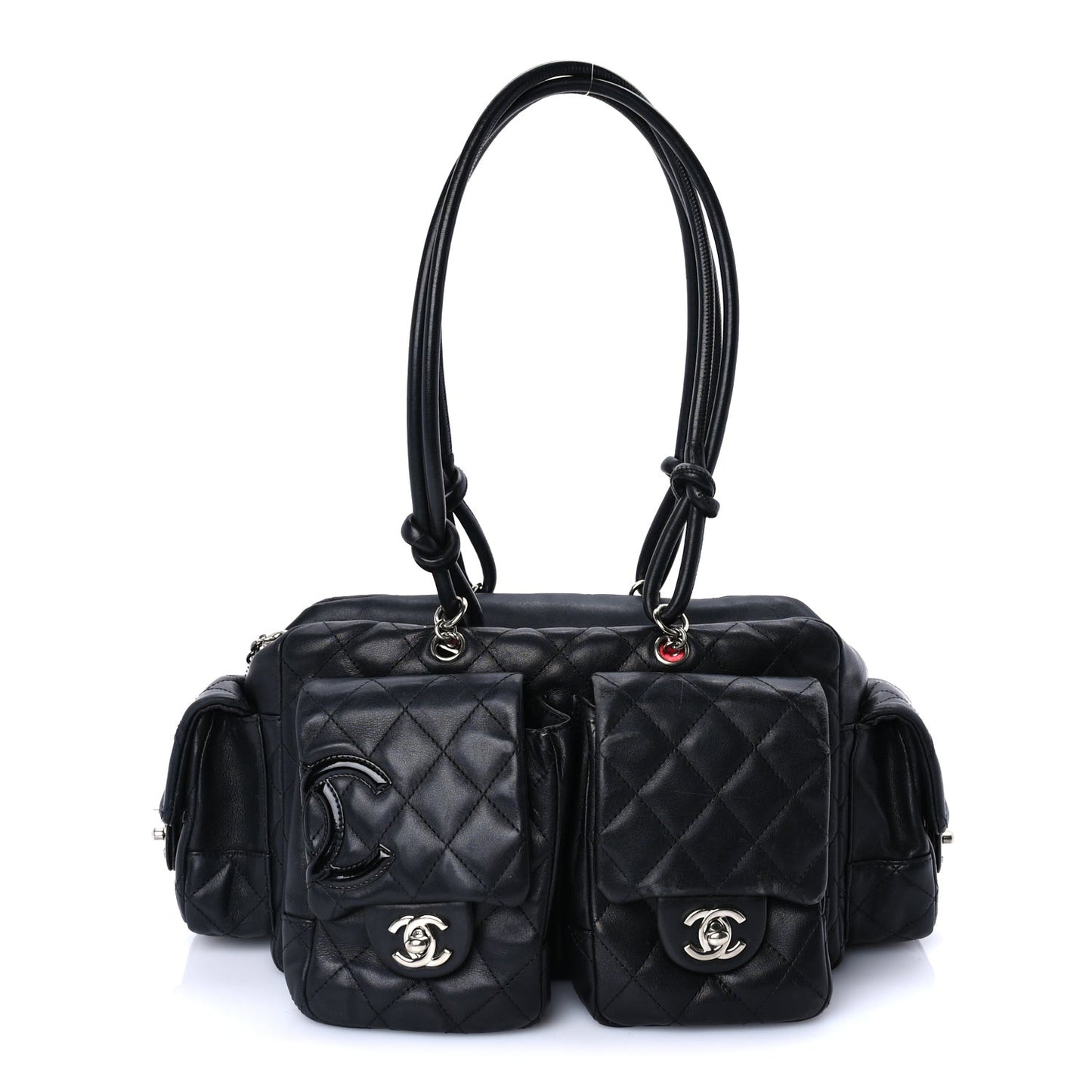 Calfskin Quilted Large Cambon Multipocket Reporter Black