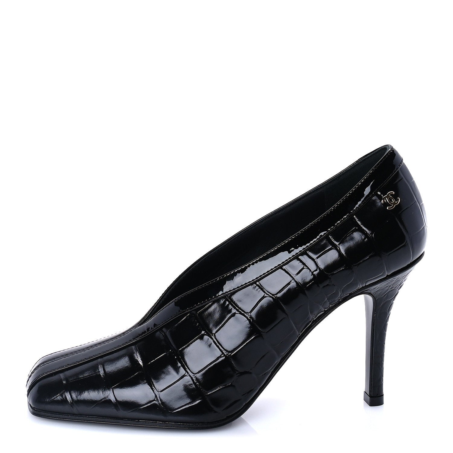 Chanel Crocodile Embossed Patent Calfskin Pumps 37 Black 1 of 8