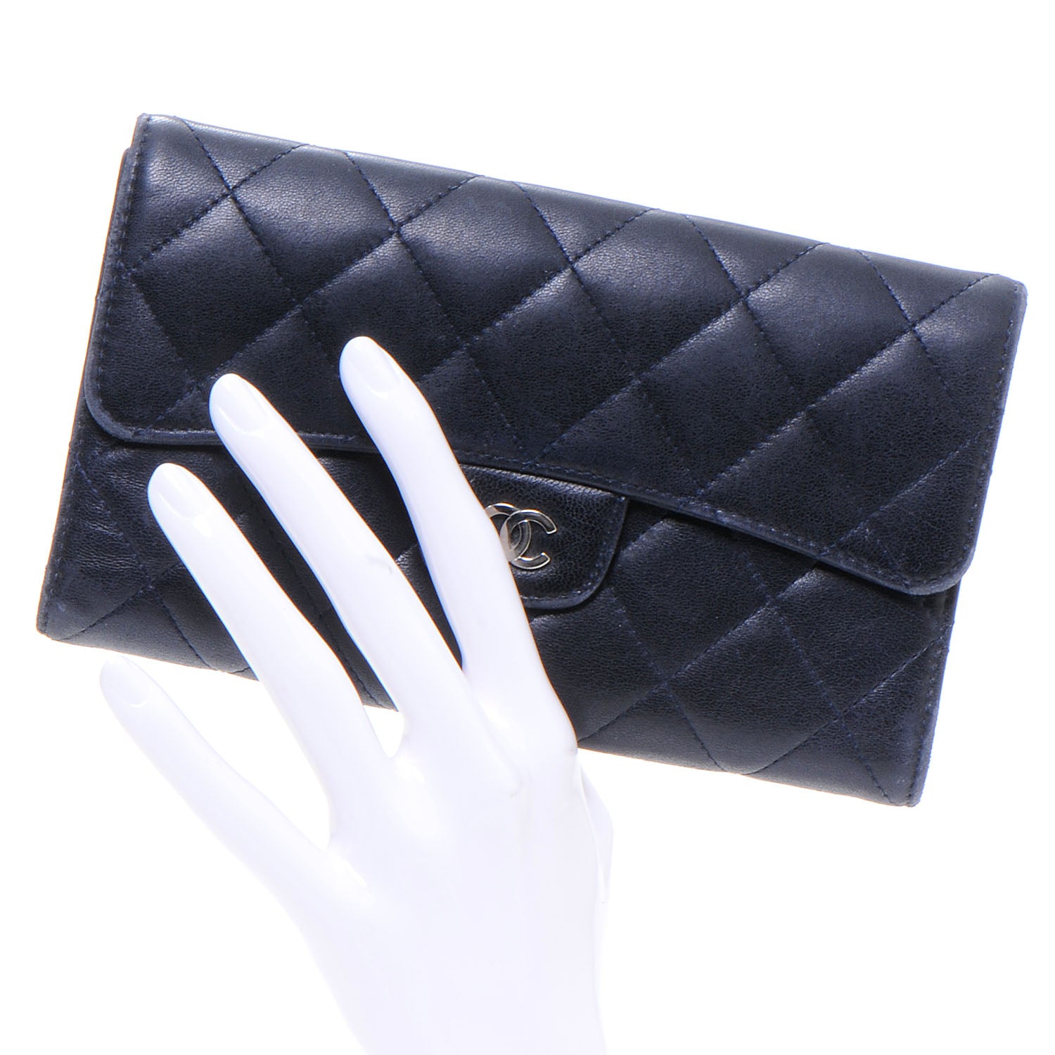 Chanel Lambskin Quilted Large Flap Wallet Navy 2 of 8