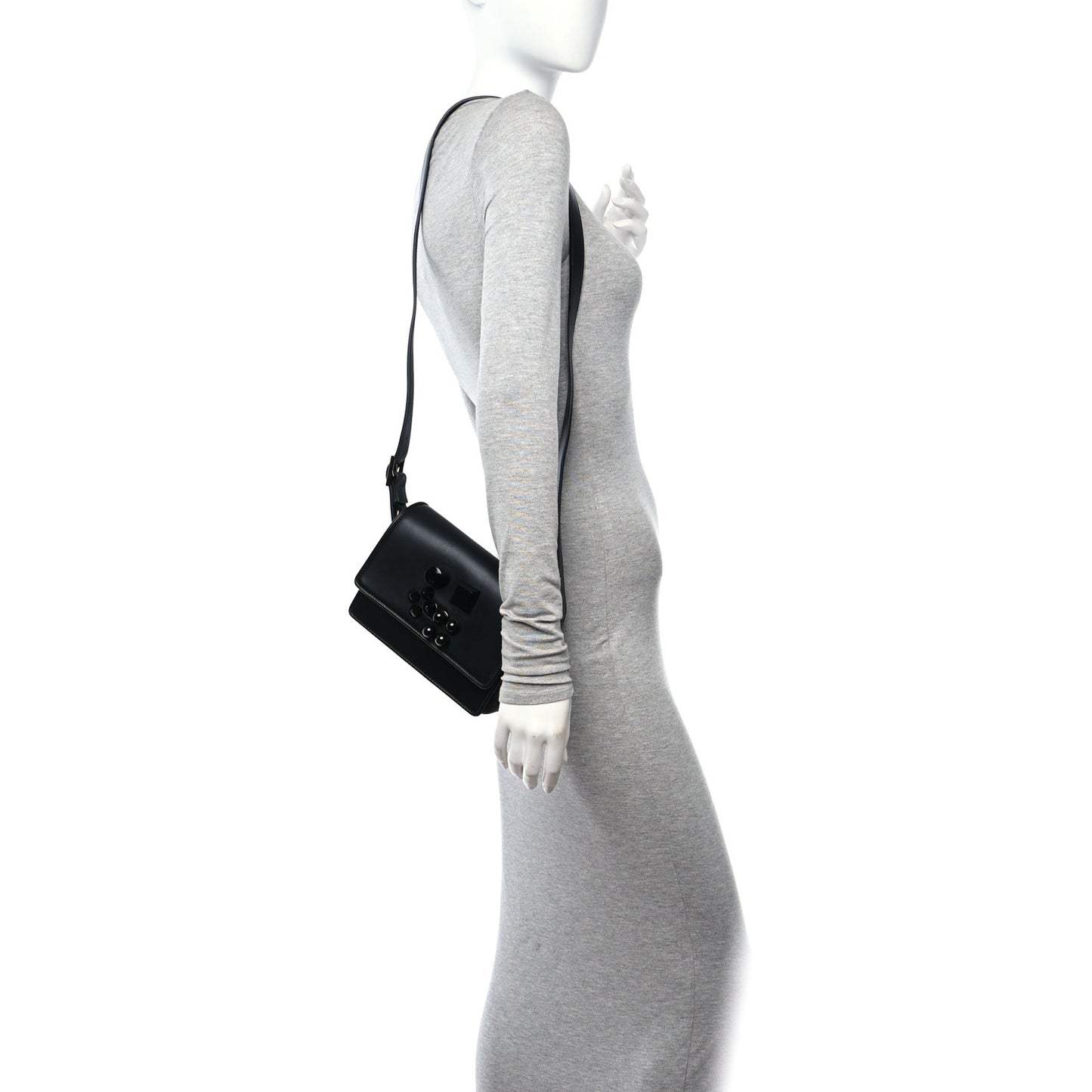 Calfskin Studded Carasky Crossbody Bag Black