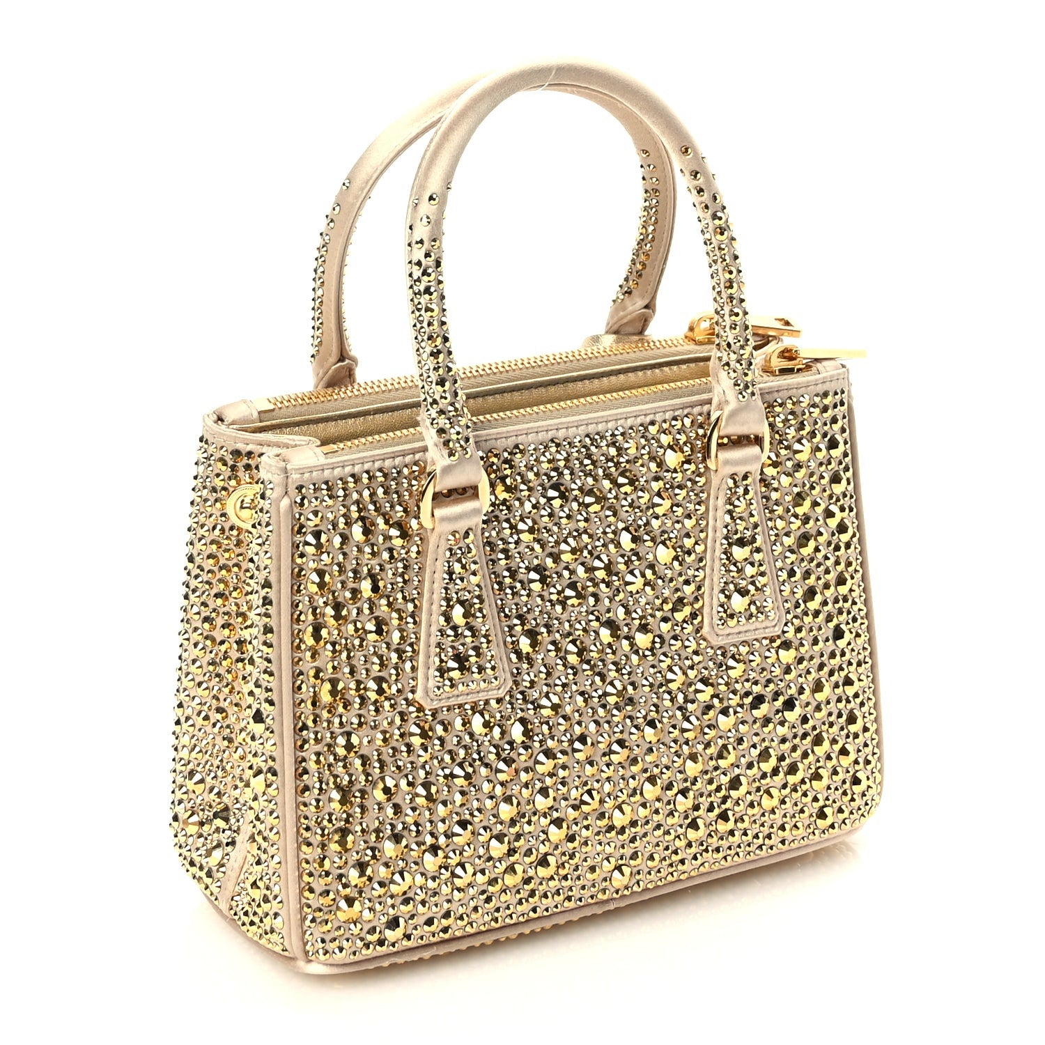 Prada Satin Crystal Mini Galleria Double Zip Tote Platino 2 of 8