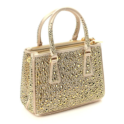 Prada Satin Crystal Mini Galleria Double Zip Tote Platino 2 of 8