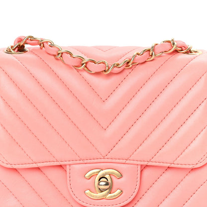 Chanel Lambskin Chevron Quilted Mini Square Flap  Pink 7 of 9