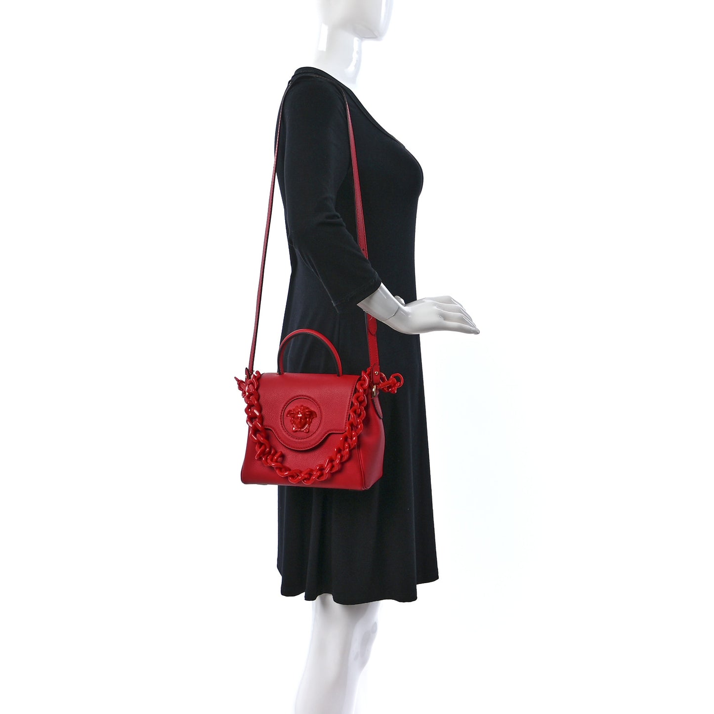 Grained Calfskin Medium La Medusa Bag Red