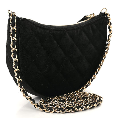 Chanel Velvet Crystal Quilted Chain Hobo Black 3 of 12