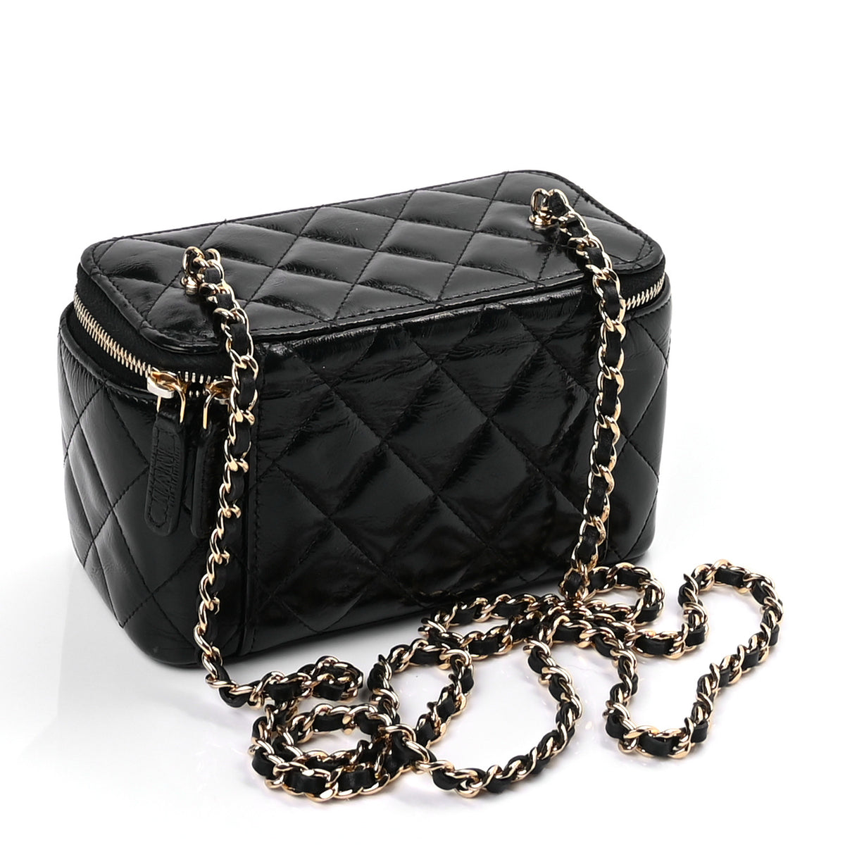 Chanel Shiny Lambskin Quilted Small Vanity Case With Chain Black 2 of 8