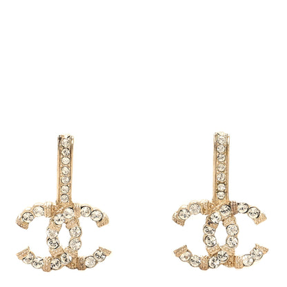 Chanel Metal Crystal CC Drop Earrings Gold 1 of 5