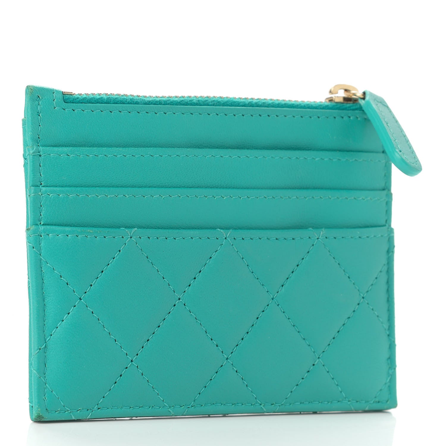 Chanel Lambskin Quilted Zip Card Holder Turquoise 3 of 10