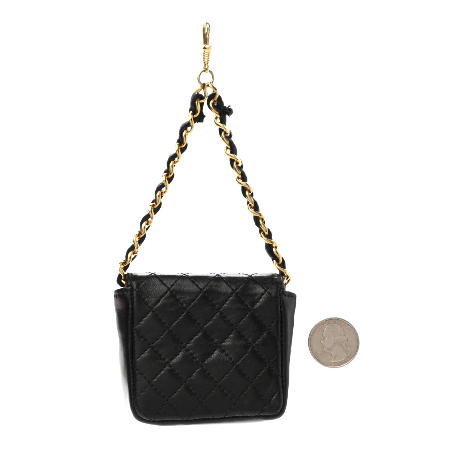 Lambskin Micro Quilted Mini Pouch Bag Charm Keychain Black