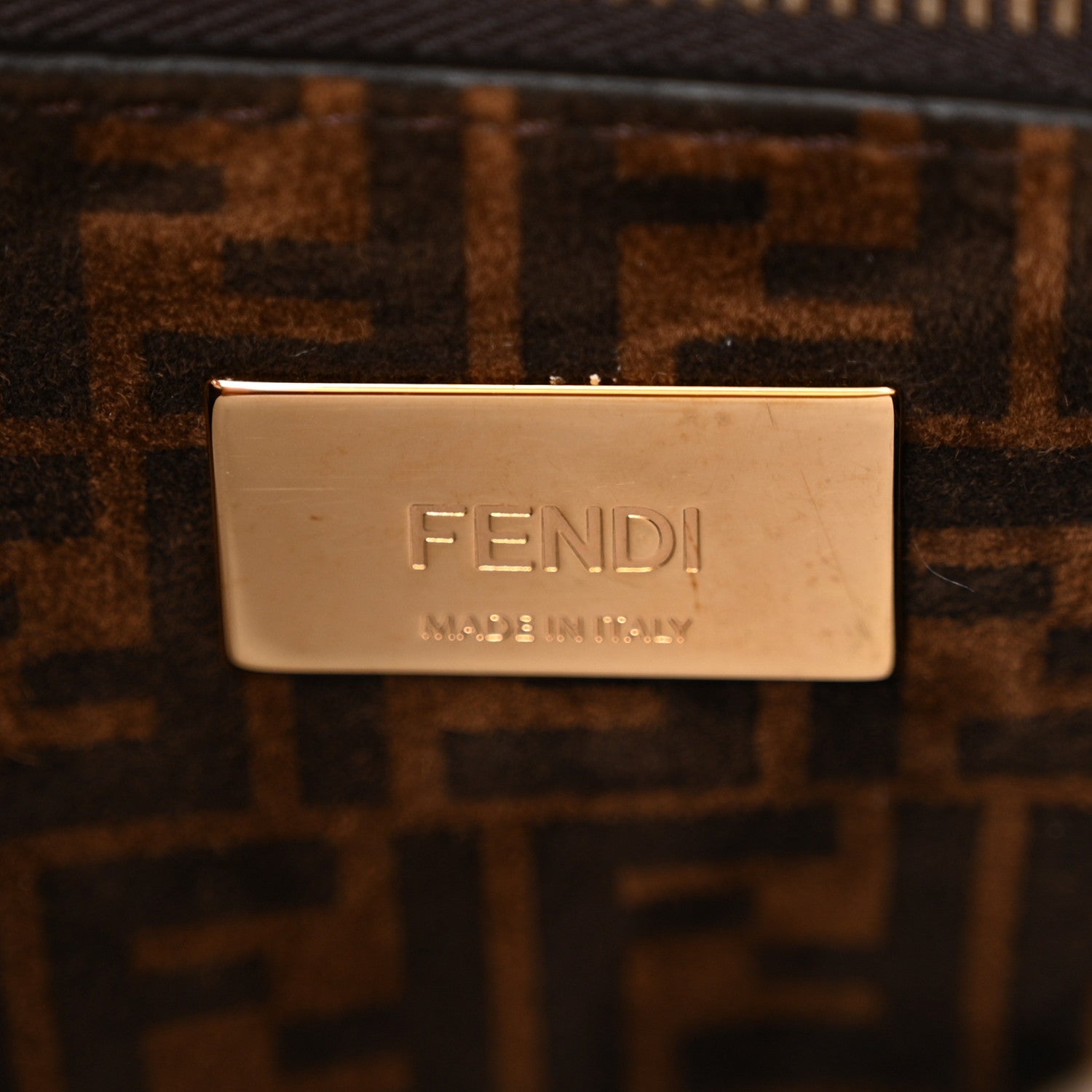 Fendi Vitello Seta Suede FF Mini Peekaboo Iconic Satchel Uovo Sigaro Marrone 7 of 13