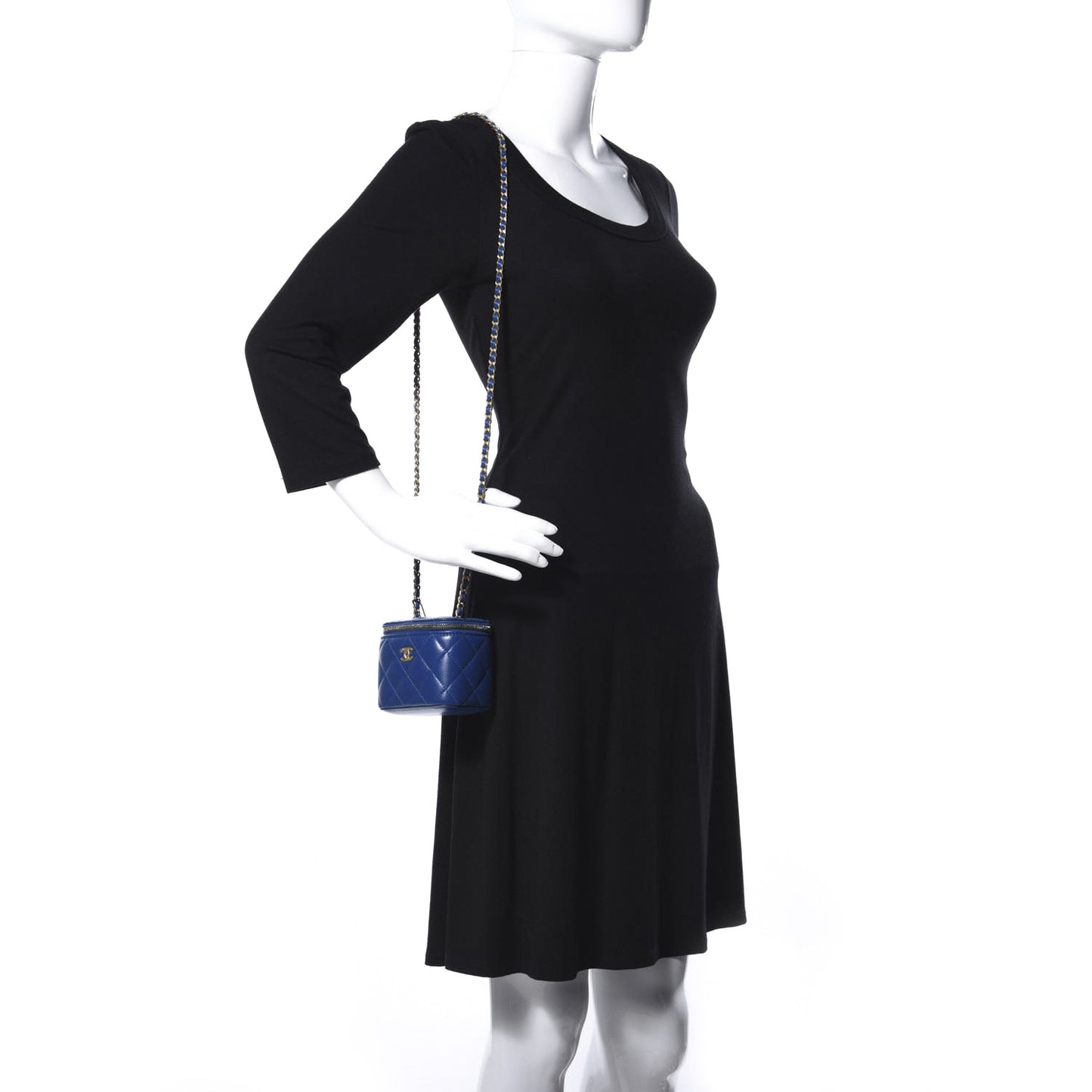 Lambskin Quilted Pearl Crush Mini Vanity Case With Chain Blue