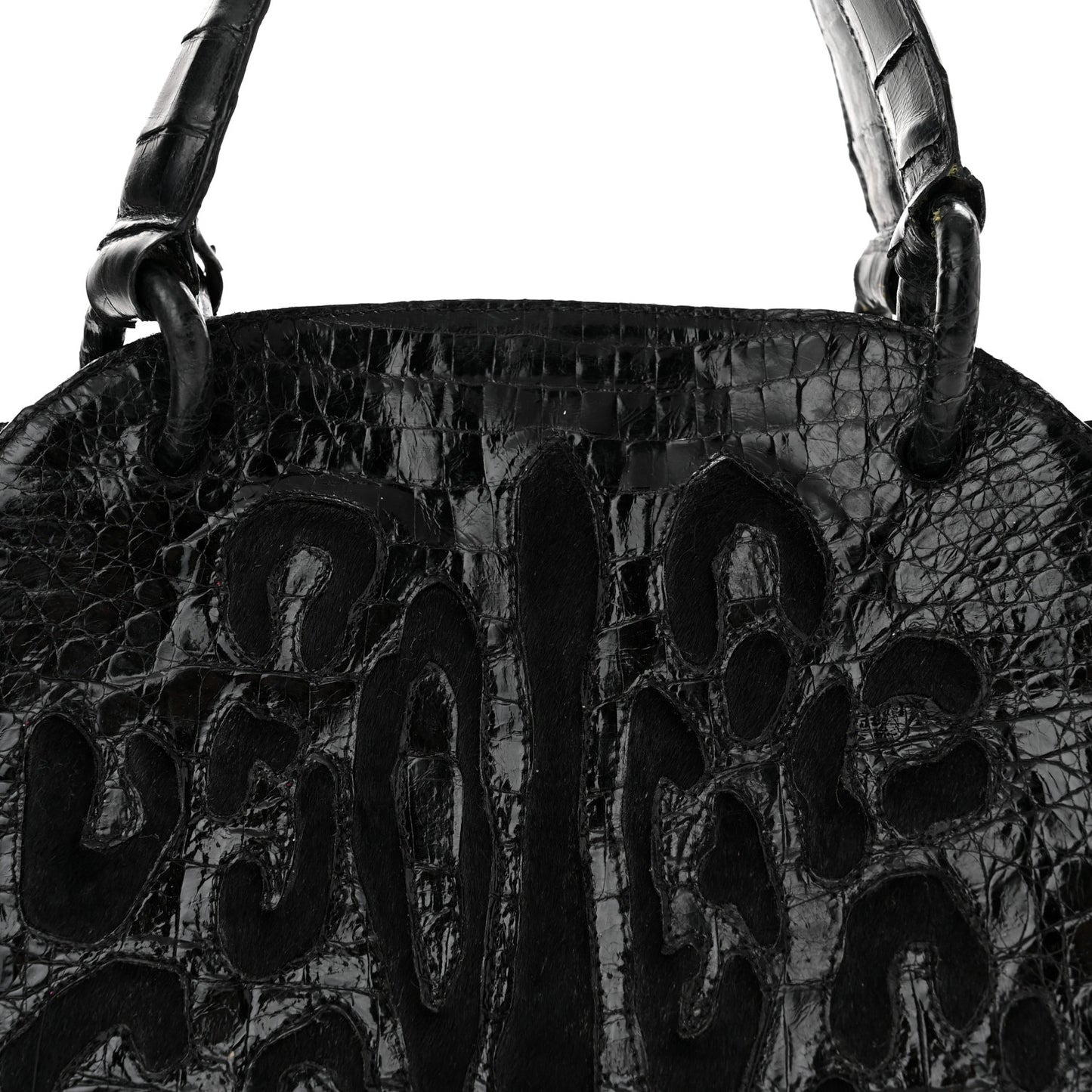 Crocodile Calf Hair Satchel Black