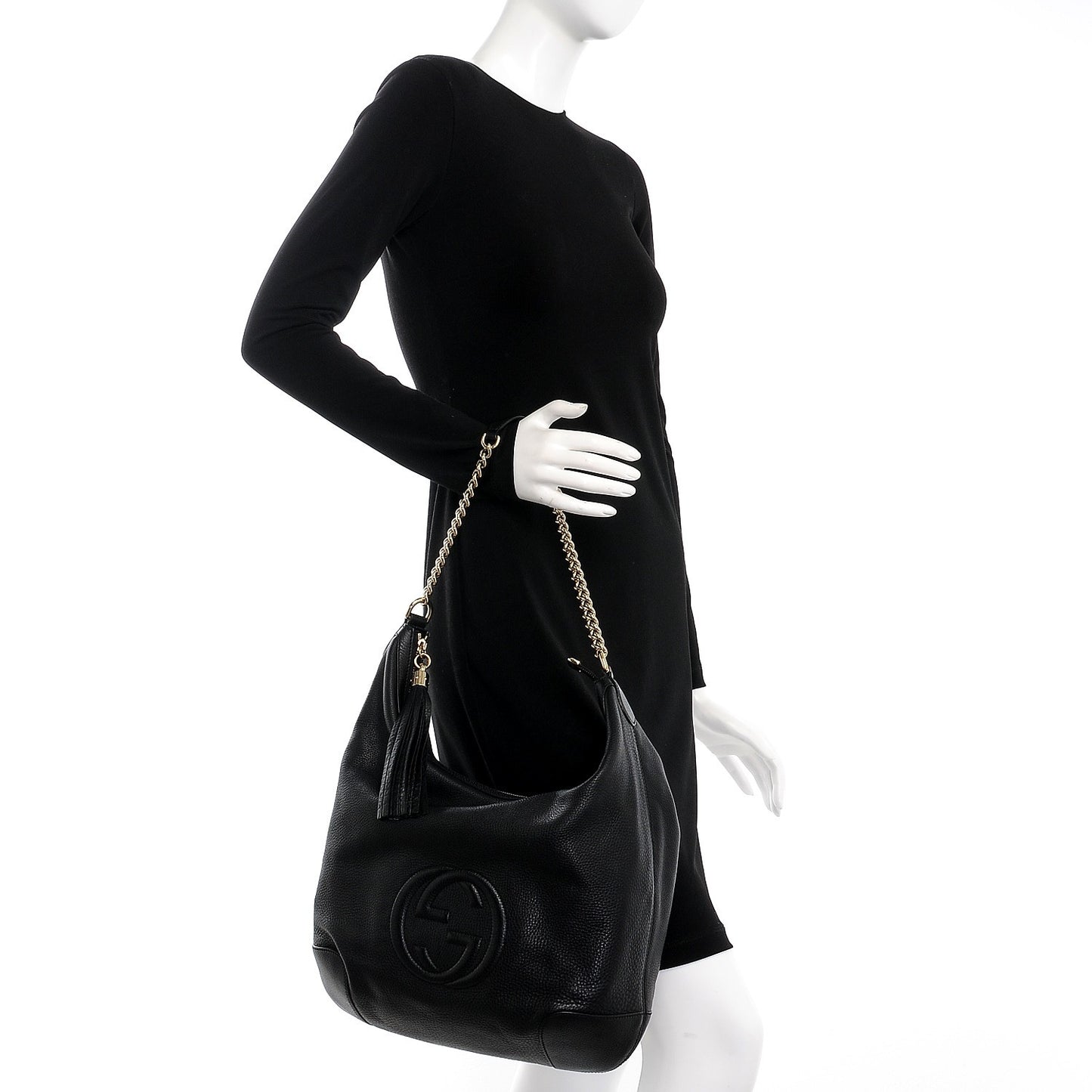 Pebbled Calfskin Medium Soho Chain Hobo Black