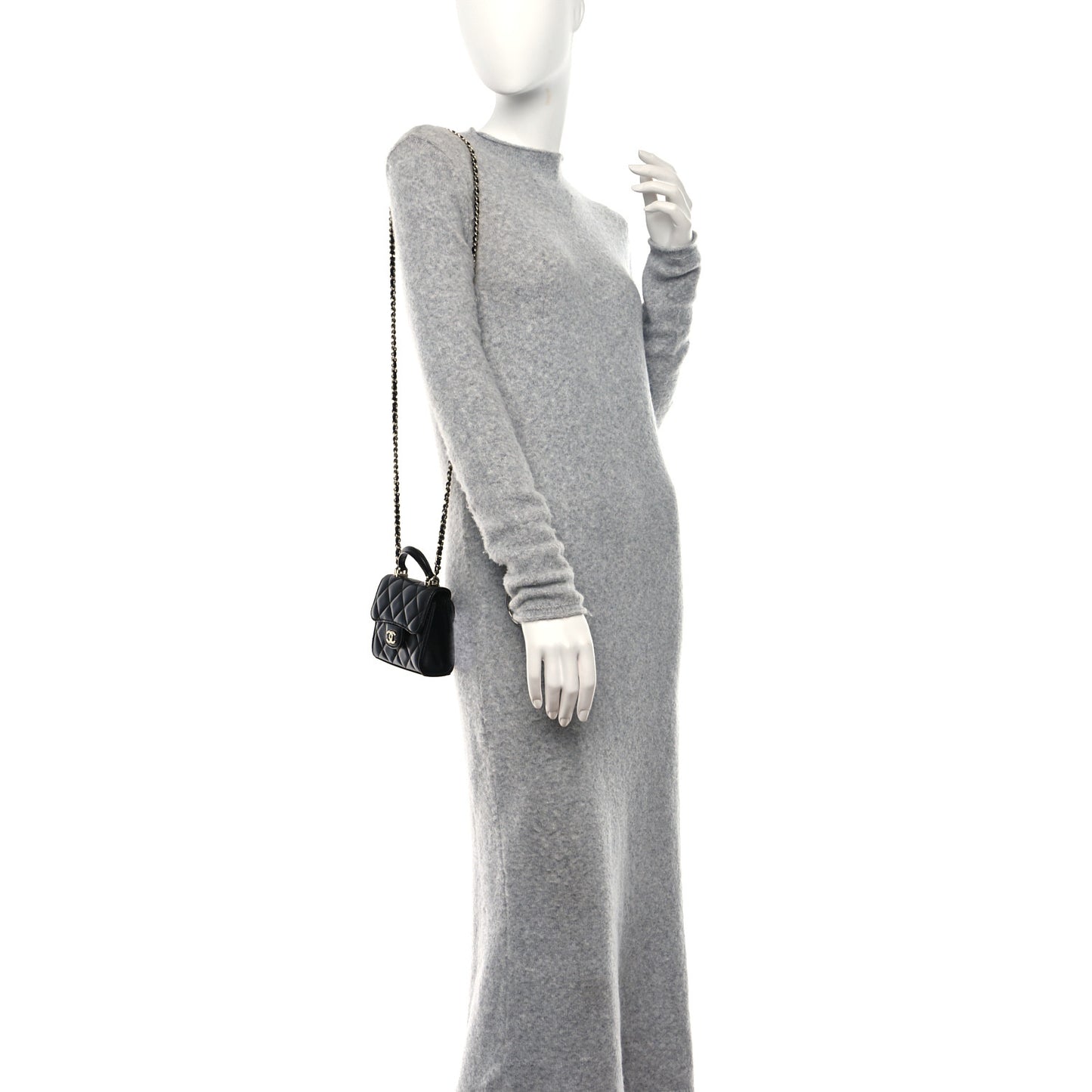 Lambskin Quilted Top Handle Flap Clutch With Chain Black