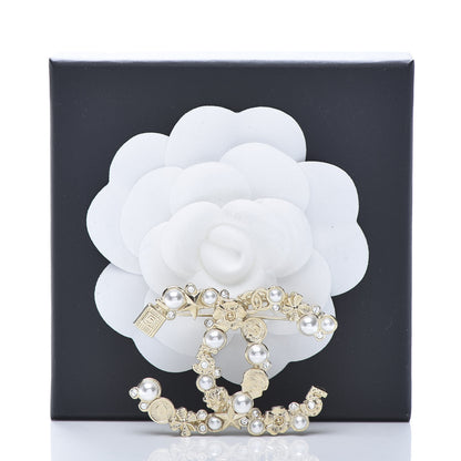 Chanel Crystal Pearl CC Charms Brooch Gold 4 of 4