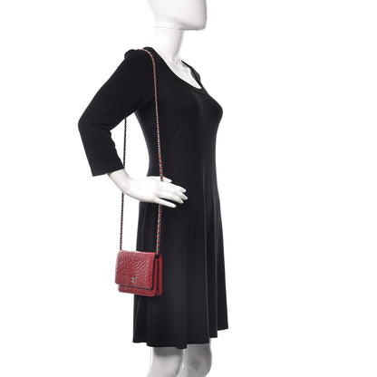 Chanel Lambskin Camellia Embossed Wallet On Chain WOC Red 2 of 10