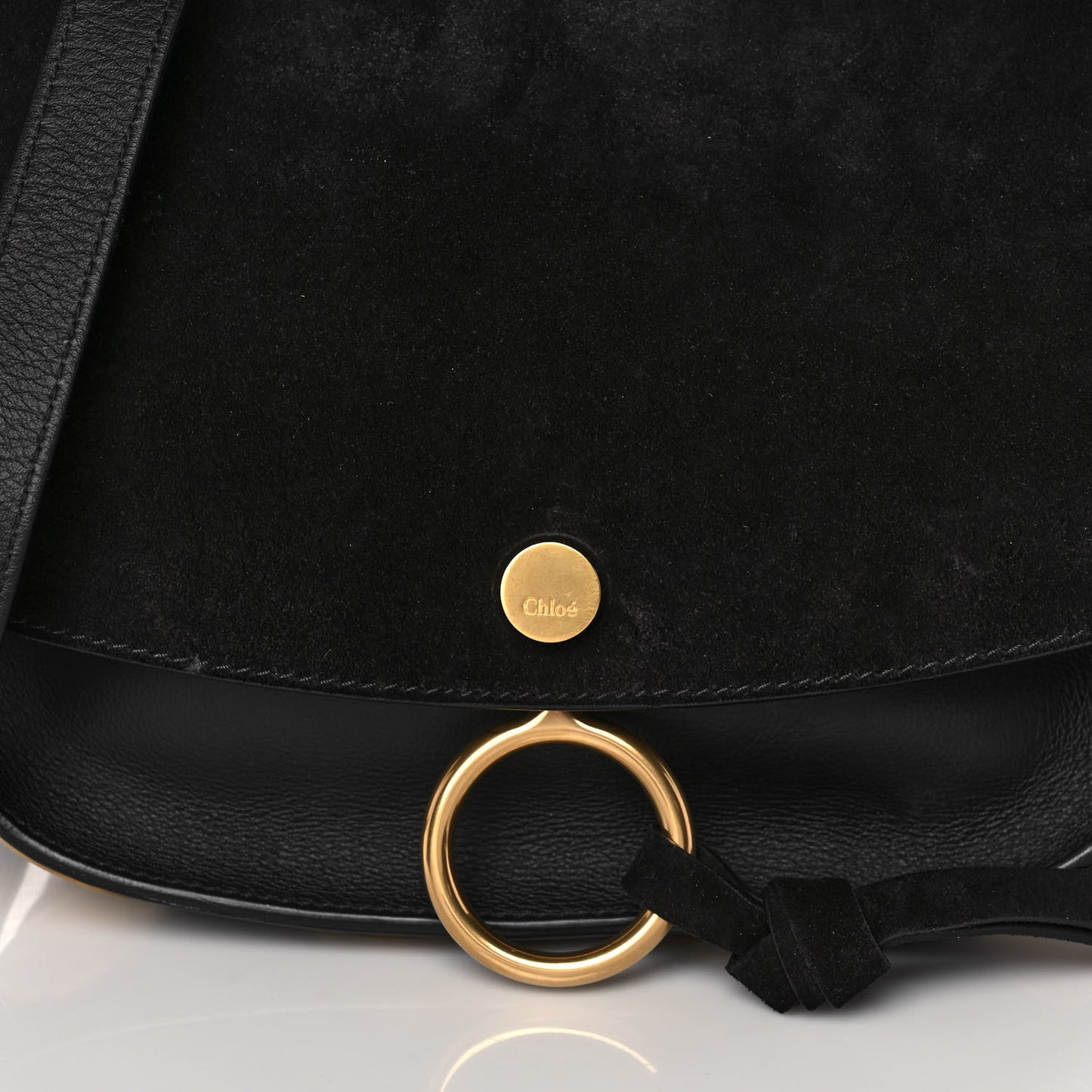 Suede Smooth Calfskin Medium Kurtis Shoulder Bag Black