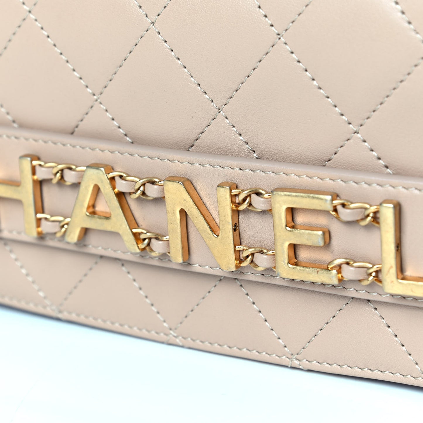 Calfskin Quilted Small Enchained Flap Beige