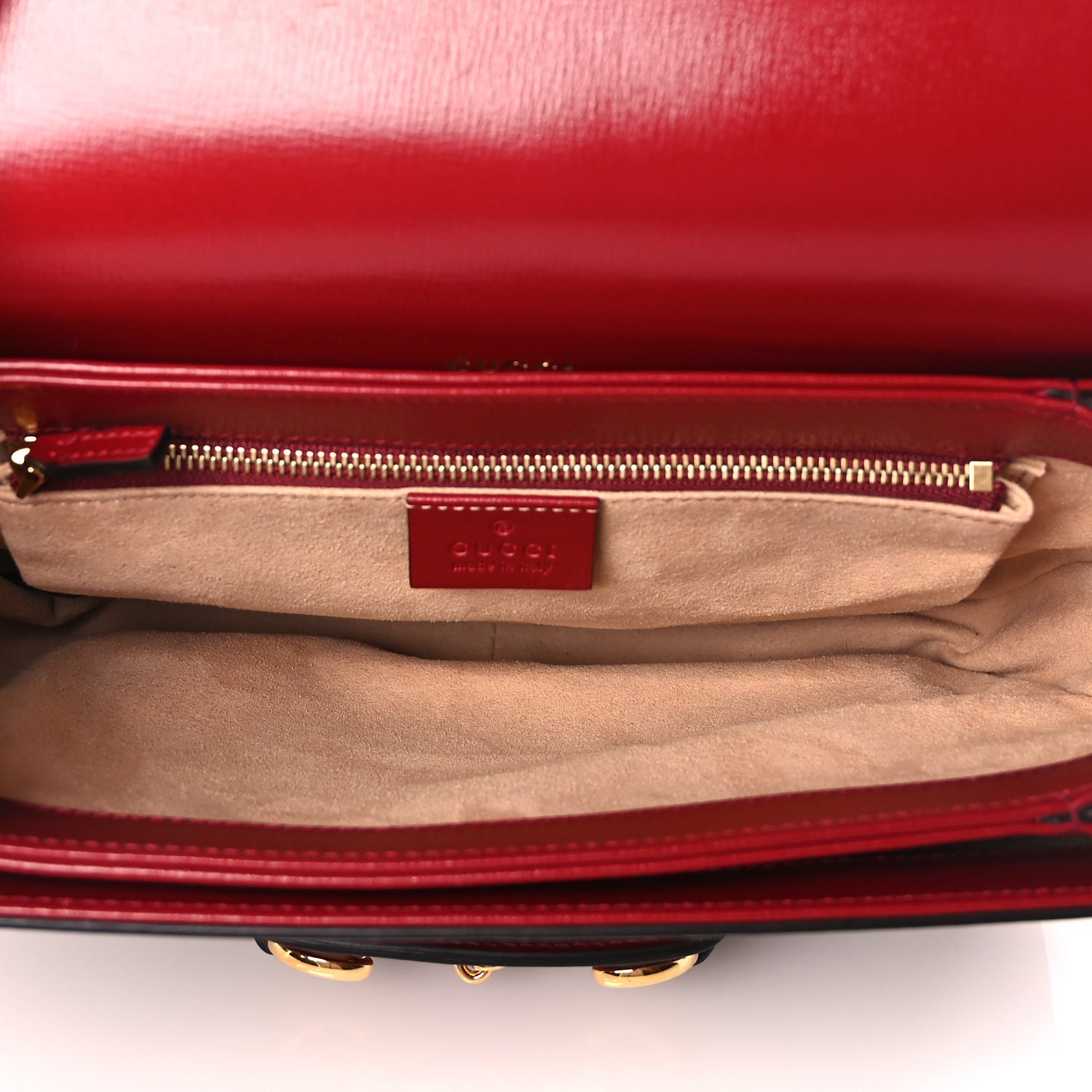 Gucci GG Supreme Monogram Azalea Calfskin Horsebit 1955 Shoulder Bag Beige Ebony New Cherry Red 4 of 10