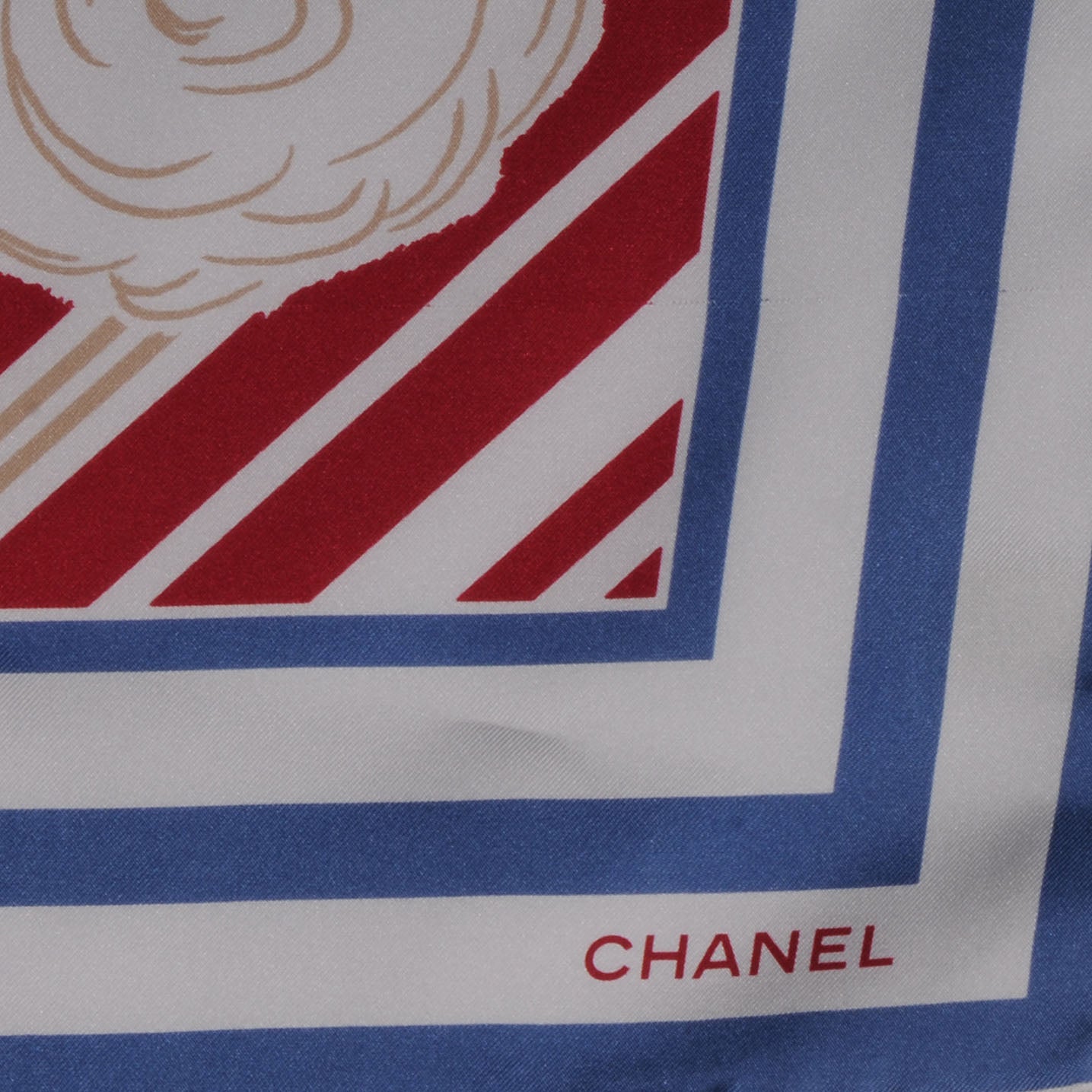 Chanel Silk Camellia Stripe CC Scarf Red 3 of 5