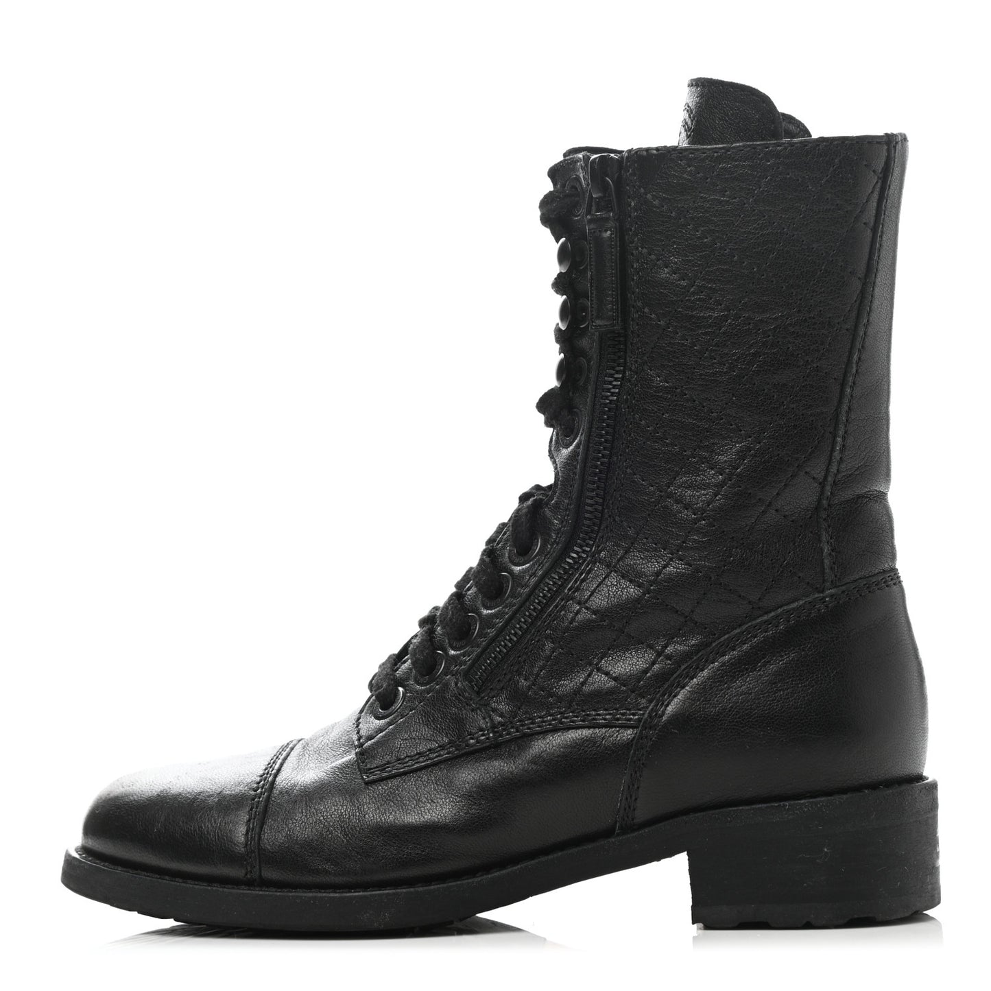 Sheepskin Quilted CC Tall Lace Up Combat Boots 38 Black
