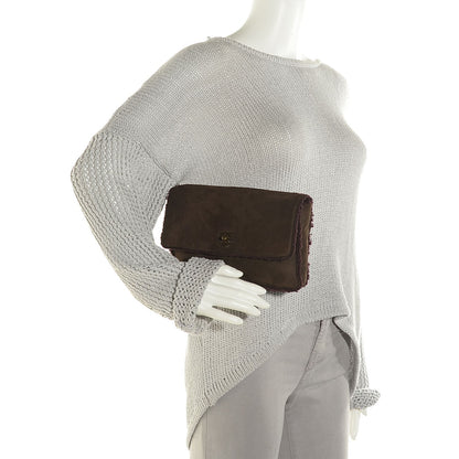 Chanel Suede Shearling Flap Clutch Brown Purple 2 of 8