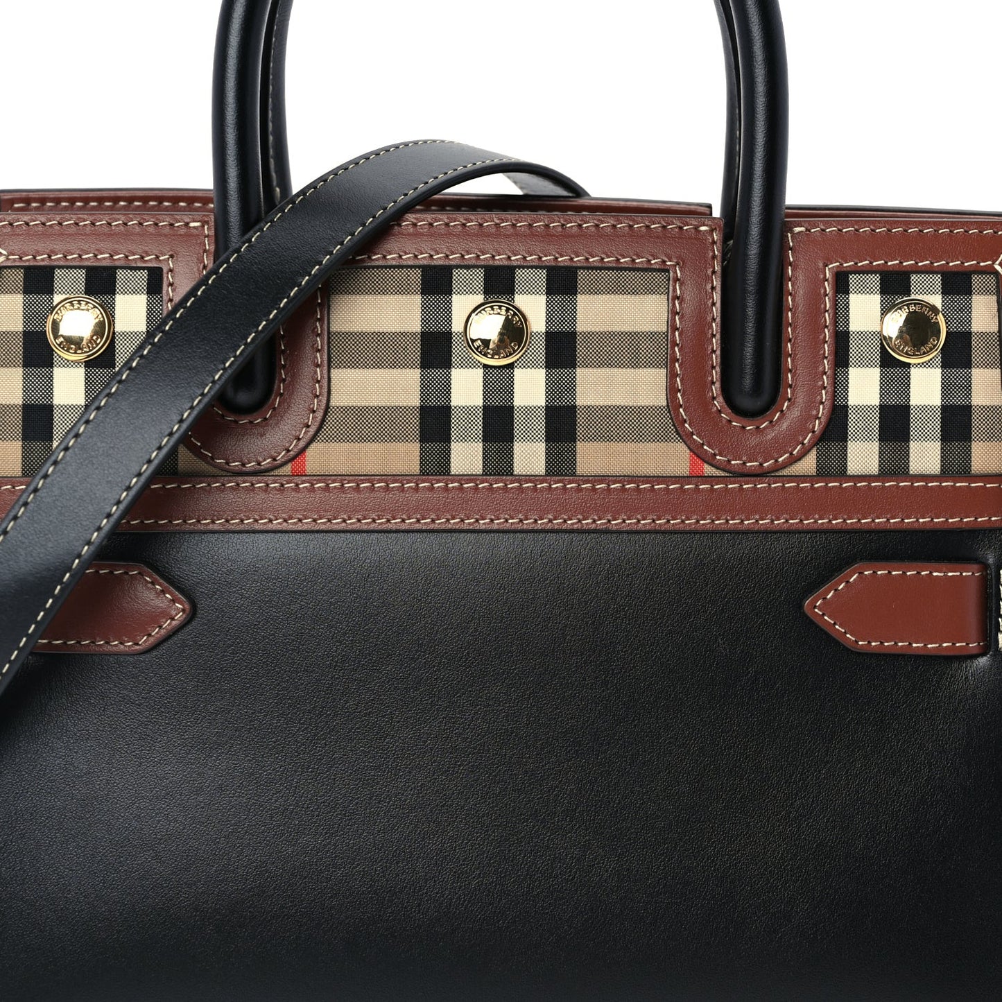 Calfskin Vintage Check Mini Two Handle Title Bag  Black